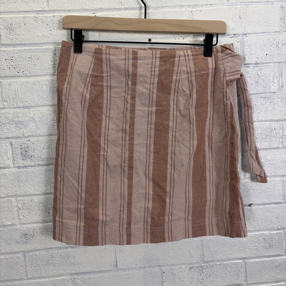 Free People Tuscan Sunrise Skirt Womens 8 Mauve Pink Stripe Linen Blend - Picture 4 of 10